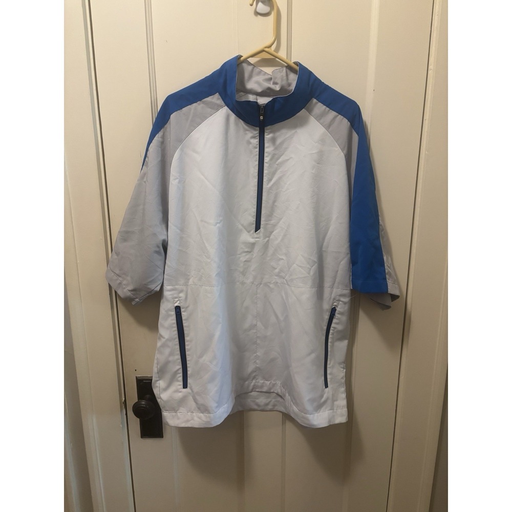 FootJoy FJ Golf Windshirt 1/2 Zip Short Sleeve Blue White Mens XL